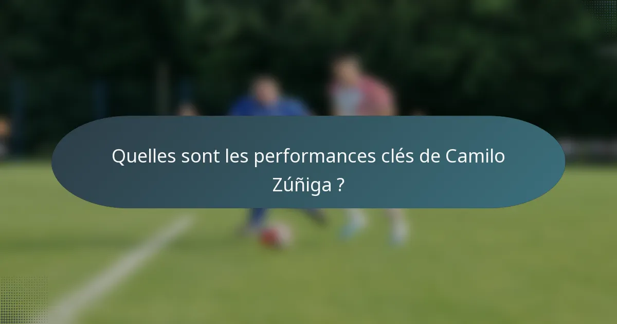 Quelles sont les performances clés de Camilo Zúñiga ?